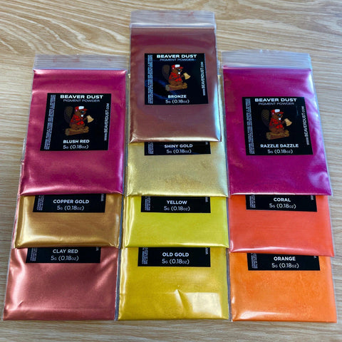 Beaver Dust Pigment Variety pack #9 Warm Red/Orange/Yellow - Mon plateau de bois
